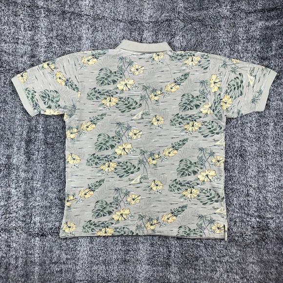 OP Ocean Pacific Men's Large Polo Shirt Tropical Floral Sailboat Print Cotton - Picture 4 of 6